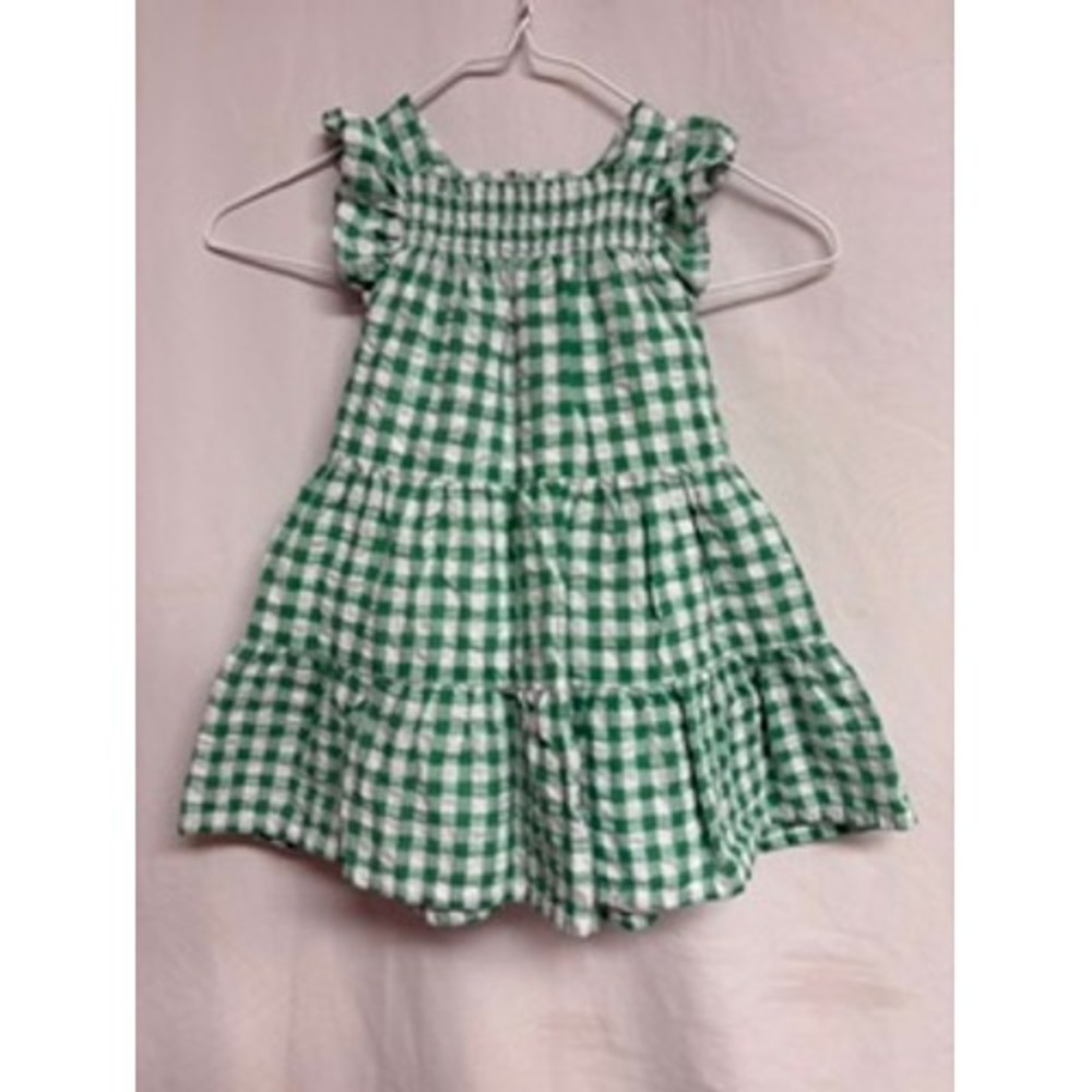 Old Navy Girls Green Gingham Tiered Ruffle Sleeve‎ Smocked Dress 3T Americana